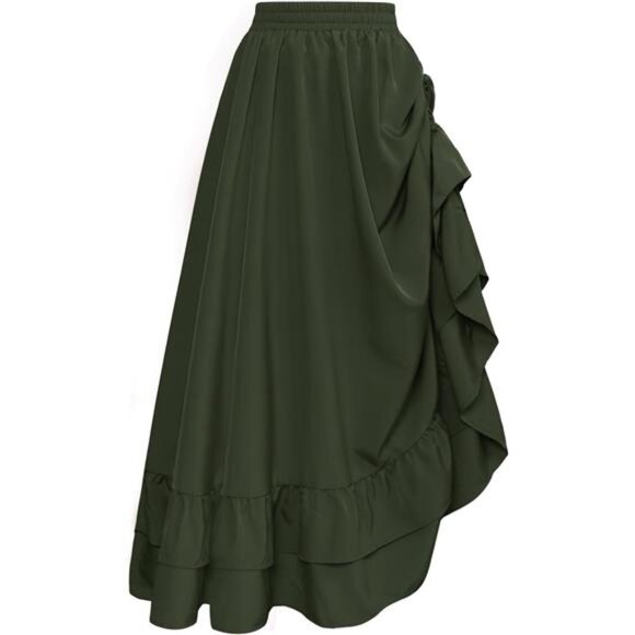 Women Renaissance Skirt Ruffle Layered Dark Green - Picture 1 of 5